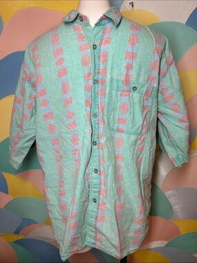 Pier Connection Men's Mint Green Coral Patterned ButtonUp Shirt sz L 100% cotton